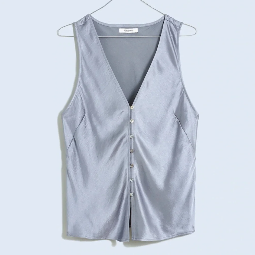 Madewell Satin Cutaway Vest Top Steel Dusk Grey size 0 NWT - Picture 4 of 10